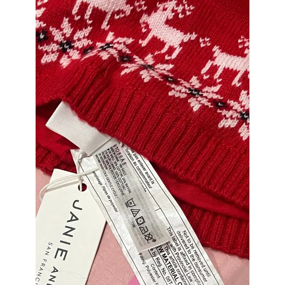 NWT❤️Janie and Jack Reindeer Fair Pom Beanie sz6/8